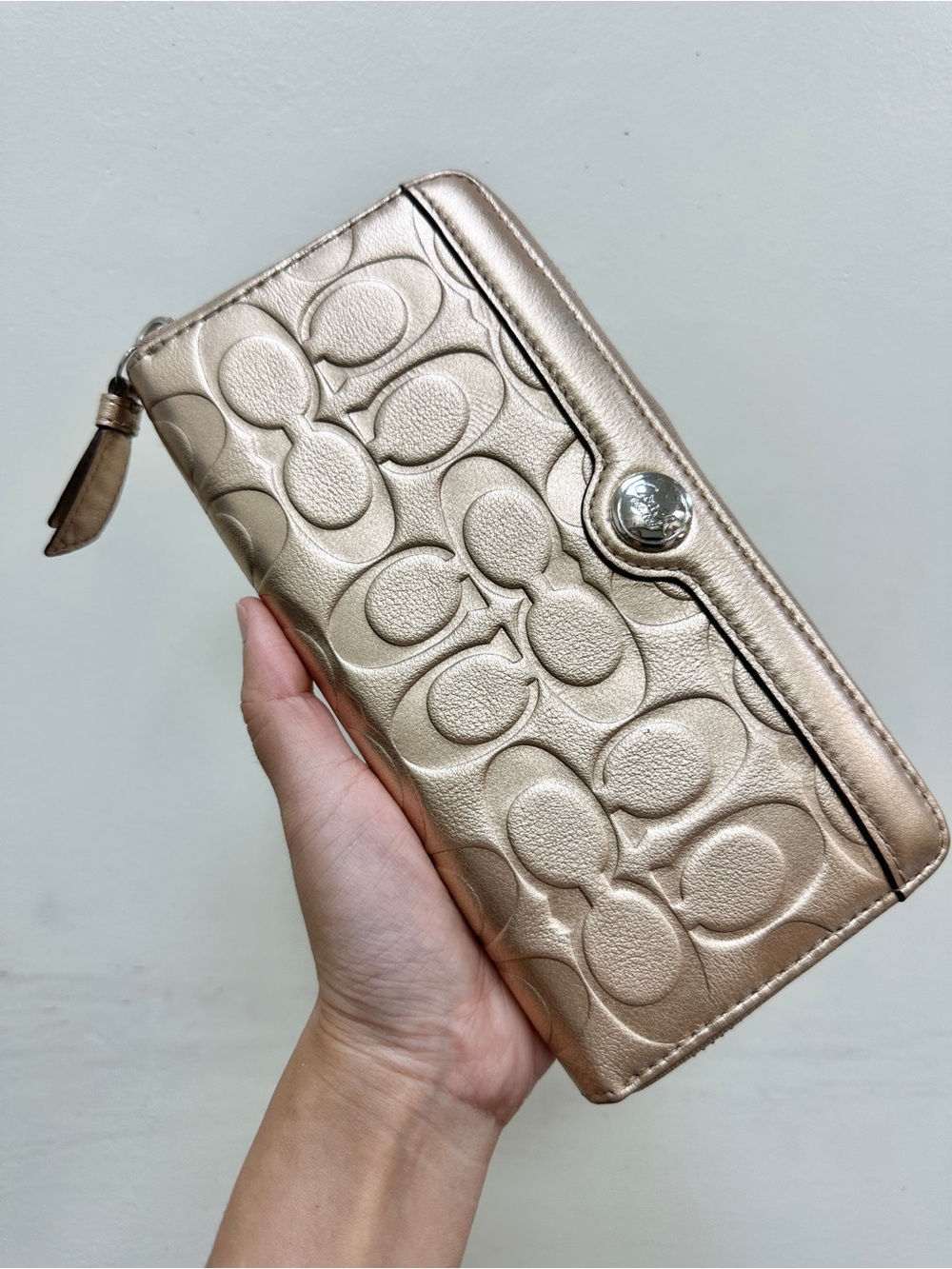 Coach Metallic Gold Signature Zip Around Wallet